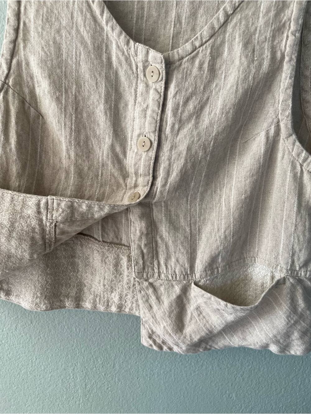 Flax | Beige Striped Linen Vest Tank Top - Picture 4 of 6
